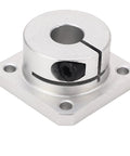 Front view: silver square flange linear bearing with central bore and set-screw for 12 mm shaft.