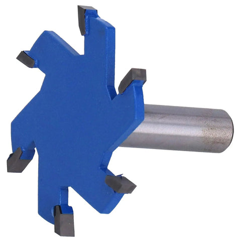 Premium 6-Flute Router Bit T-Slot Woodworking Tool Made From Durable YG8 Alloy And Carbon Steel, 12mm shank, blue color.