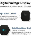 Digital voltage display showing single-button control and countdown timer for Portable Ultrasonic Cleaner With 40KHz Frequency And 5 Minute Timer.