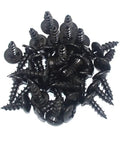 Close-up of black screws for Two Size Black Iron Corner Braces With Screws For Picture Frames 2x2 Inches And 3 And 1 Eighth Inches Square Flat L Angle Brackets