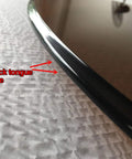 Close-up of 360 Degree Heavy Duty Lazy Susan Turntable edge with 'Duck tongue side' label, showing tempered glass thickness.