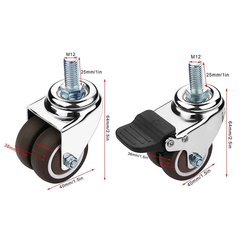 Heavy Duty Caster Wheels With Lockable Bearings For Furniture And Industrial Trolleys, 40mm rubber wheels with brakes.
