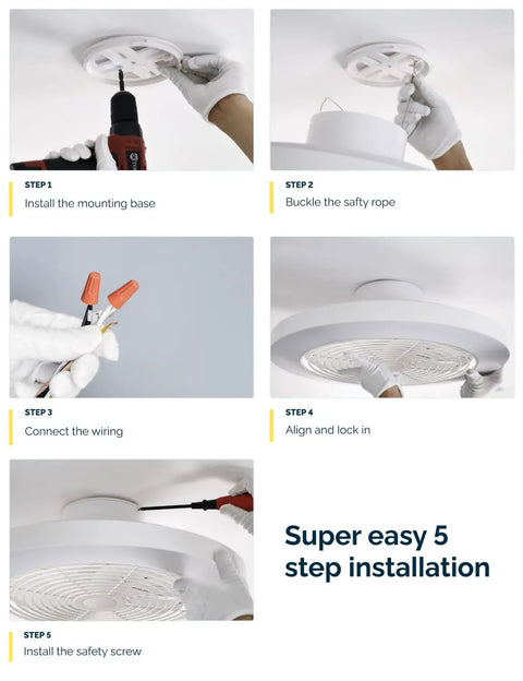 Installation steps for Super Quiet Low Profile Ceiling Fan With Lights And Hassle Free Smart Remote Space Saving Flush Mount Fixtures.