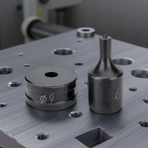 Hydraulic Round Hole Punch Die Set For Steel Copper And Aluminum, showing dies on metal surface for CH-70 machine