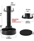 Dimensions of 16 Piece Adjustable Furniture Leveling Feet Set with Black Metal Leg Levelers and Threaded Precision Adjustments