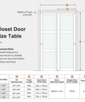 Size chart with dimensions for 60x80 Inch Bypass Sliding Closet Door For Bedroom With Double 31 Inch Panels 3 Lite Frosted Glass Sliding Door Hardware Track Kit And Floor Guide Preassembled MDF White Pocket Doors.