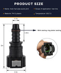 Front view of black 2-pack fuel line quick connector with sealing ring for 3/8 SAE to 5/16 in ID nylon tubing.