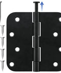 Three Pack Four Inch Matte Black Door Hinges Heavy Duty Solid Iron Interior And Exterior With Five Eighths Inch Radius Corner Removable Pin Rustproof For Front Door Garage And Bedroom, with screws
