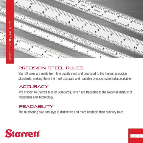 Full Flexible Steel Ruler With Satin Chrome Finish For Tight Spaces, Quick Reading Inch Graduations In 32nds, 64ths, 50ths, And 100ths, Six Inch Length, One Sixty-Fourth Inch Thick, Built Tough And Easy Read displayed with precision and accuracy features.