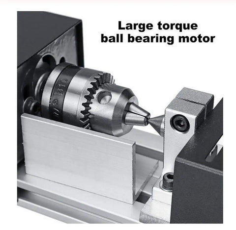 Mini Lathe Beads Polisher Machine for DIY Woodworking showing large torque ball bearing motor, detail view