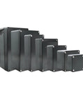 SHIHUANI black explosion-proof junction boxes in multiple sizes; outdoor metal instrument housings.