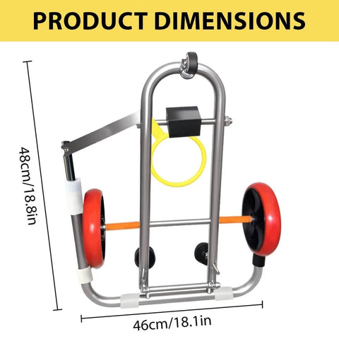Portable Toilet Installation Lift Jack And Foldable Dolly for easy toilet moving and alignment, shown with dimensions 48cm x 46cm.