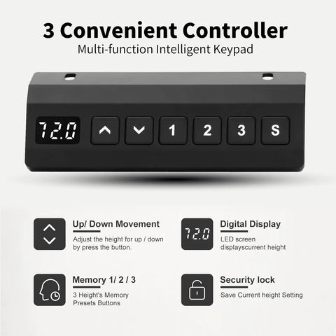 Electric Standing Desk Frame With Memory Height Controller showing keypad with height presets and display