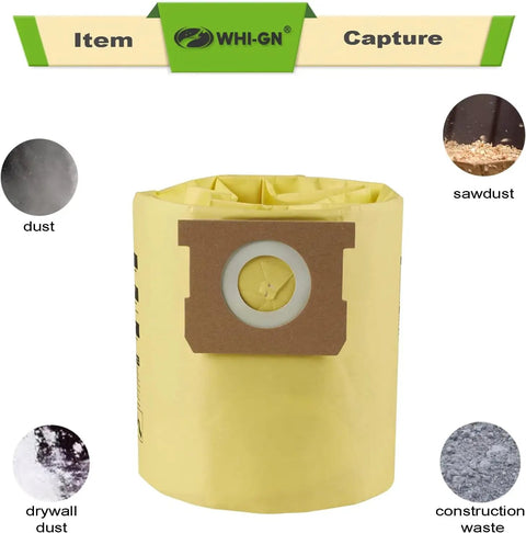 Five Pack Type D Vacuum Bags For 4 Gallon Wet Dry Vacs Heavy Duty Dust Bags Compatible With AllAround Plus E87 Series