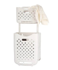 Collapsible Wall Hanging Laundry Baskets Space Saver Duo Set With Hidden Pull Rod, Large And Small Plastic Hamper, White