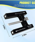 Angled front view of Craedli brake booster push rod adjustment tool, black aluminum gauge with silver push rod.