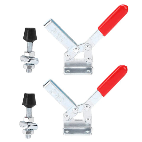 Toggle Hold Down Clamp With Quick Lock GH 201C Fixture For Welding And Woodworking Bench Jig Setup Beefy 182kg Holding Force Rust Resistant Heavy Duty Clamp Tool Set Of 2, red handle
