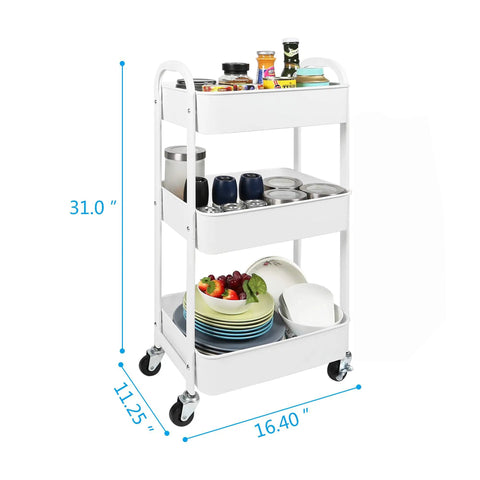 3-Tier Rolling Utility Cart With Caster Wheels For Kitchen And Bath No-Fuss Assembly Locking Wheels Easy Glide Mobility Lightweight