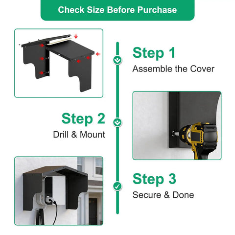 Step-by-step assembly guide for Heavy Duty Aluminum EV Charger Cover Rain Shield for Wall Mounted Electric Vehicle Stations.