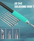 Digital Soldering Station With Rapid Heat Up, 120W 110V Universal Power, six interchangeable soldering tips shown with iron