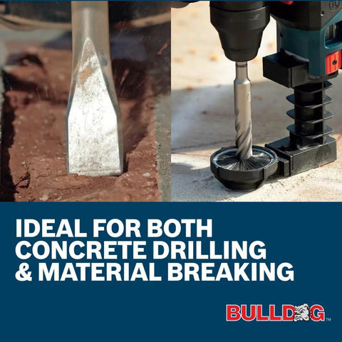 6 Piece SDS-Plus Bulldog Rotary Hammer Bit Set With Flat And Point Chisels, Built Tough Premium Carbide Tips in action