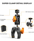 Heavy Duty Camera Clamp Mount With Two 360 Degree Ball Heads Magic Arm for DSLRs and Phones ARRI One Quarter Inch Screw Threads