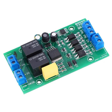 Beefed Up DC Motor Driver Controller Module With CW CCW Reversing 20A Relay Built For Real World Automation Projects And Industrial Equipment Wide Voltage Range And Efficient Heat Management With Copper Terminal Design, green PCB with screw terminals