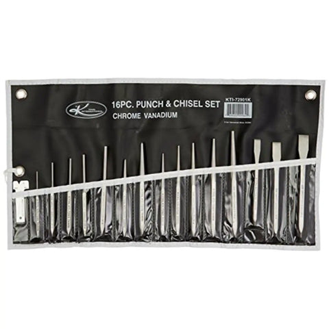 15 Piece Punch and Chisel Set in Durable Kit Bag With Pin Punches, Taper Punches, Chisels And Center Punches for DIY Auto Metalworking