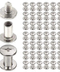 45 Pairs Of Top Shelf 304 Stainless Steel Chicago Screws For Rock Solid Leather Crafting And Bookbinding No Sweat Fastening Hardware For Bags And Diy Projects displayed in a grid with screw and post detail.