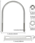 Four Pack Square U-Bolts 4.5 Inch Inner Width M10 Stainless Steel 304 With Washers And Nuts dimensions diagram