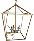 Antique Gold Cage Lantern Chandelier Pendant Light With Iron Art Design, Big 25 Inch Height x 17 Inch Width, Candle Style Fixture