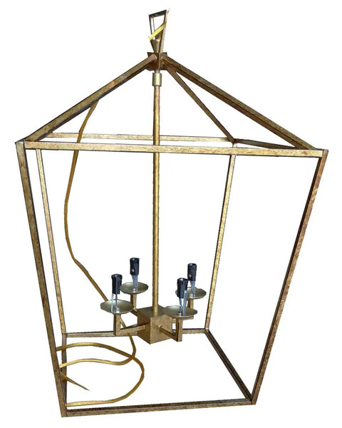 Antique Gold Cage Lantern Chandelier Pendant Light With Iron Art Design, Big 25 Inch Height x 17 Inch Width, Candle Style Fixture