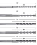 SDS Max Masonry Drill Bit Set With Carbide Tips, 5 Piece, 13 Inch Length, Sizes 1/2, 5/8, 3/4, 7/8, 1 Inch, Universal Shank