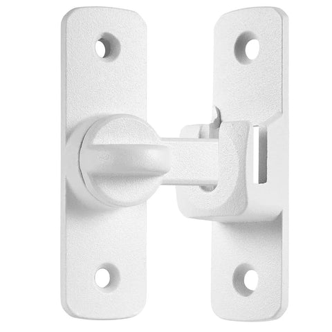 Dead Simple Matte White Gate Lock For Aluminum Barn Doors Seamless 90 And 180 Degree Angle Mounting Rock Solid Heavy Duty Hardware.