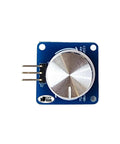 Potentiometer Angle Sensor Module With Knob For Arduino ESP32 ESP8266 And Raspberry Pi Pro Grade Volume And Light Control For DIY Projects Includes Easy Tutorials, top view showing metal knob on blue circuit board.