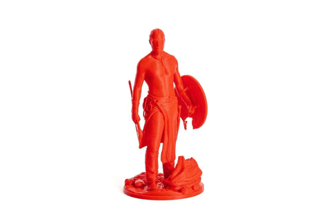 Red 3D printed figurine made with MK4S 3D Printer Kit With Automatic Calibration And Removable Sheets, showcasing detailed design.