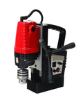 Heavy Duty Magnetic Drill Press With Stepless Speed Control For Steel Structures, featuring a red motor and adjustable handle.