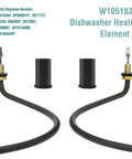 Dishwasher Heating Element Replacement For Metal And Stainless Steel Tubs The Go To Upgrade That Replaces W10134009 AP5690151 PS8260087 WDT730PAHZ0 WDF520PADM7 DIY Friendly Install, black heating elements and fasteners displayed.