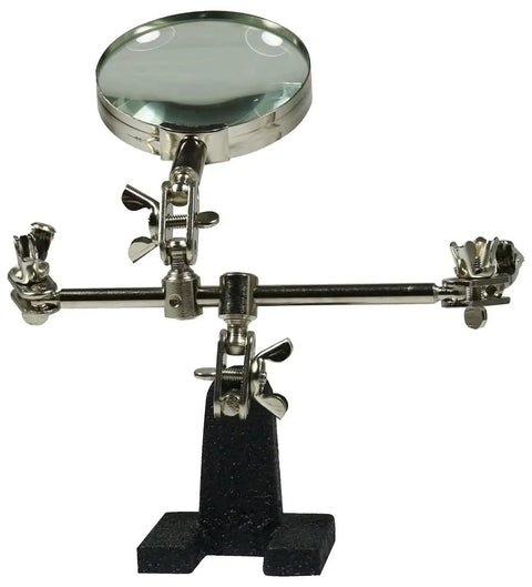 Adjustable Helping Hand With Magnifying Glass 2x, Dual Alligator Clamps For PCBs And Projects In Exact Position For Soldering