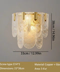 Wall Sconce Lights Indoor Bedroom Hallway Modern Art,Gold Brass,Layered Clear Textured Shell Glass Shade,s,for Living Room,Foyer with detailed glass shade