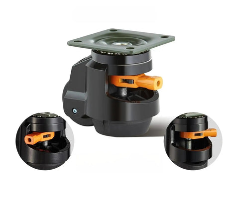 Heavy Duty Retractable Leveling Caster Engineered To Support 2200 Lbs Smoothly includes ratchet lever and locking mechanism.