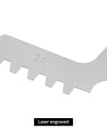 Close-up of 29 Degree Acme Screw Pitch Gauge Set 16 Piece Steel Thread Pitch Measuring Tool with laser engraved scale.