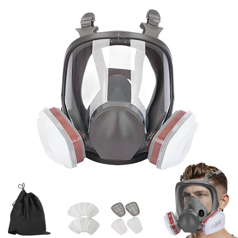 Pro Grade Full Face Respirator Mask With Replaceable Filters And 10 Spare Dust Pads For Painting Welding Sanding Dust And Construction Work Reusable Silicone Comfort Fit Industrial Grade Safety Gear