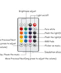 Remote control for LED Light Bulb Bluetooth Speaker With RGB Color Changing Lamp 6W E26, showing buttons and functions.