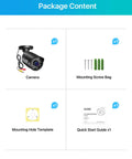 Package contents for 2MP 1080p Hybrid 4 In 1 HD CVI TVI AHD CVBS Bullet Security Camera For Indoor Outdoor Use, including camera and accessories.