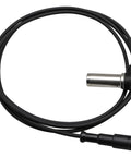 Truck ABS wheel speed sensor with wiring harness; metal cylindrical sensor head and black connector.
