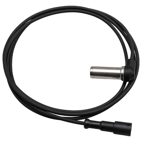 Truck ABS wheel speed sensor with wiring harness; metal cylindrical sensor head and black connector.