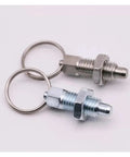 Heavy Duty Stainless Steel Spring Plunger Index Lock Pin Set Two Piece M16 Threaded Pull Ring positioning knobs with keyrings.