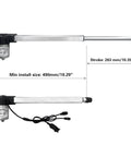 JLDQ.19B.490.263Z01 Linear Actuator with 490 mm install size and 263 mm stroke, silver metal casing for lift chairs and recliners.