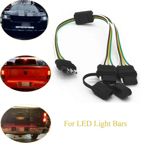 4 Way Y Splitter Harness for Trailer Lights and Tailgate Light Bars Plug And Play 4 Pin Connector Extension Wiring Kit Durable Heavy Duty Insulated Cable Designed For Easy Power Distribution Across Multiple Lights